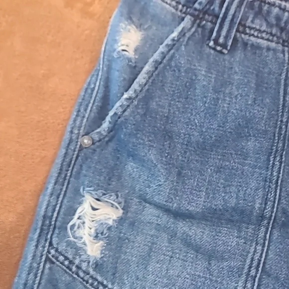 Free People Medium Wash Blue Button Fly High Rise Baggy Shorts Women's Size 4 - Picture 6 of 12